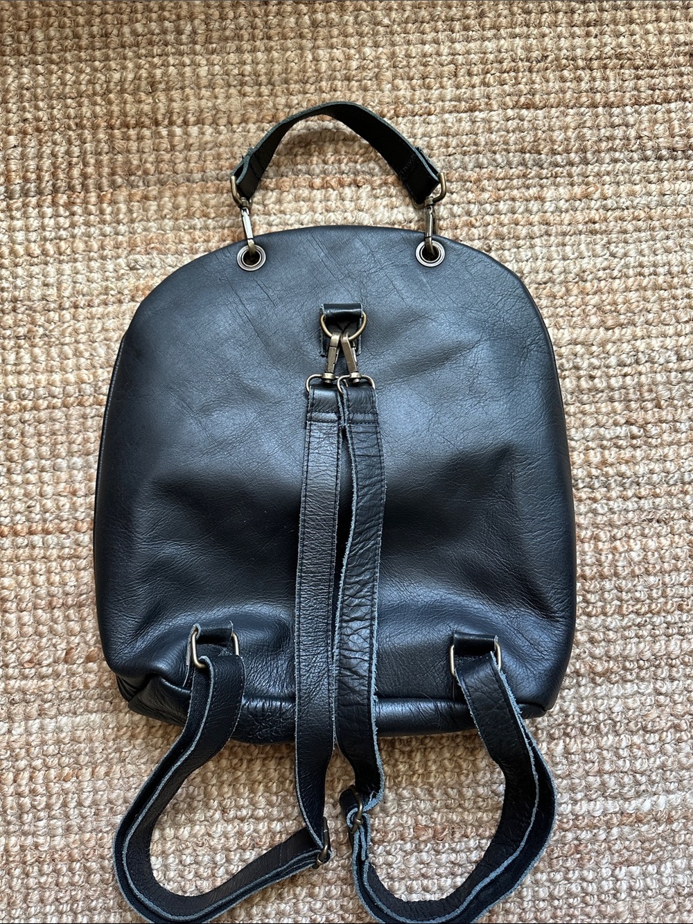 Black Leather Adjustable Backpack Purse - Picture 5 of 8
